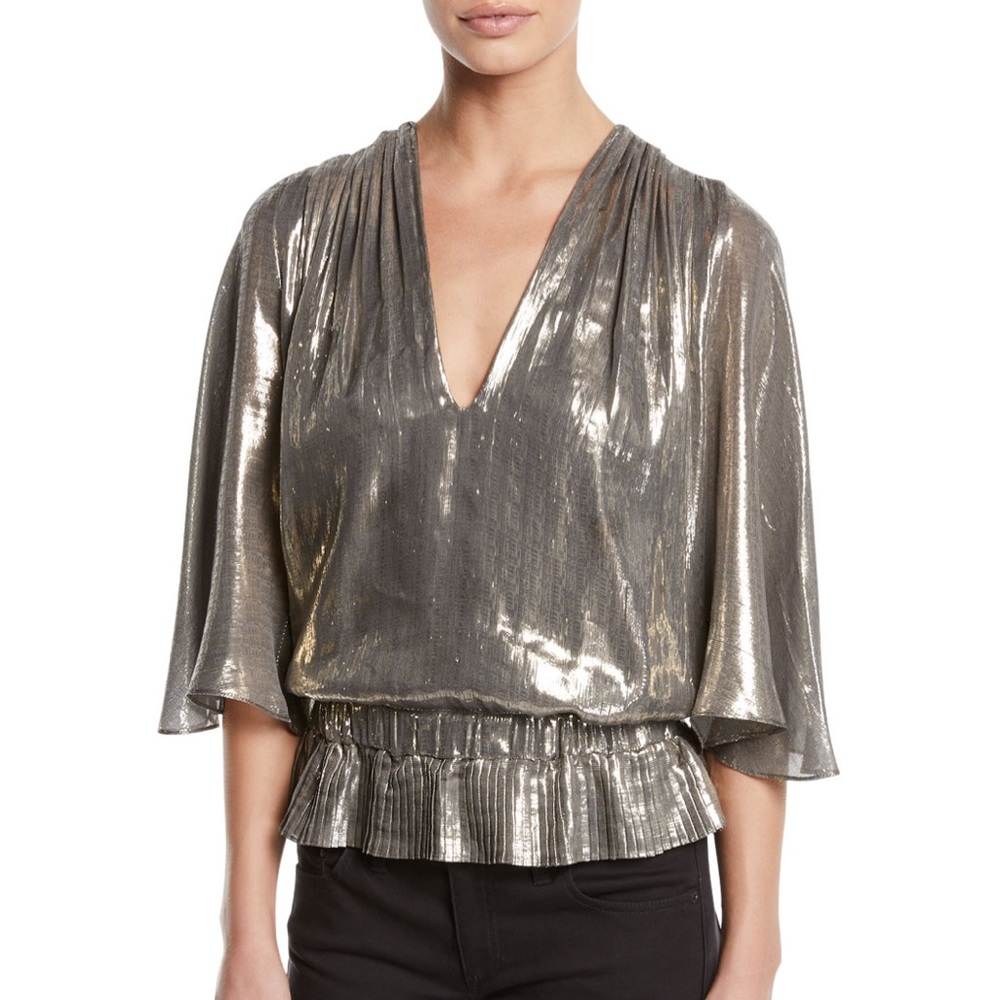 Ramy Brook Tonya Metallic Peplum Short-Sleeve Top